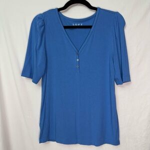 Ann Taylor LOFT Short Sleeve Ribbed Blue Tee